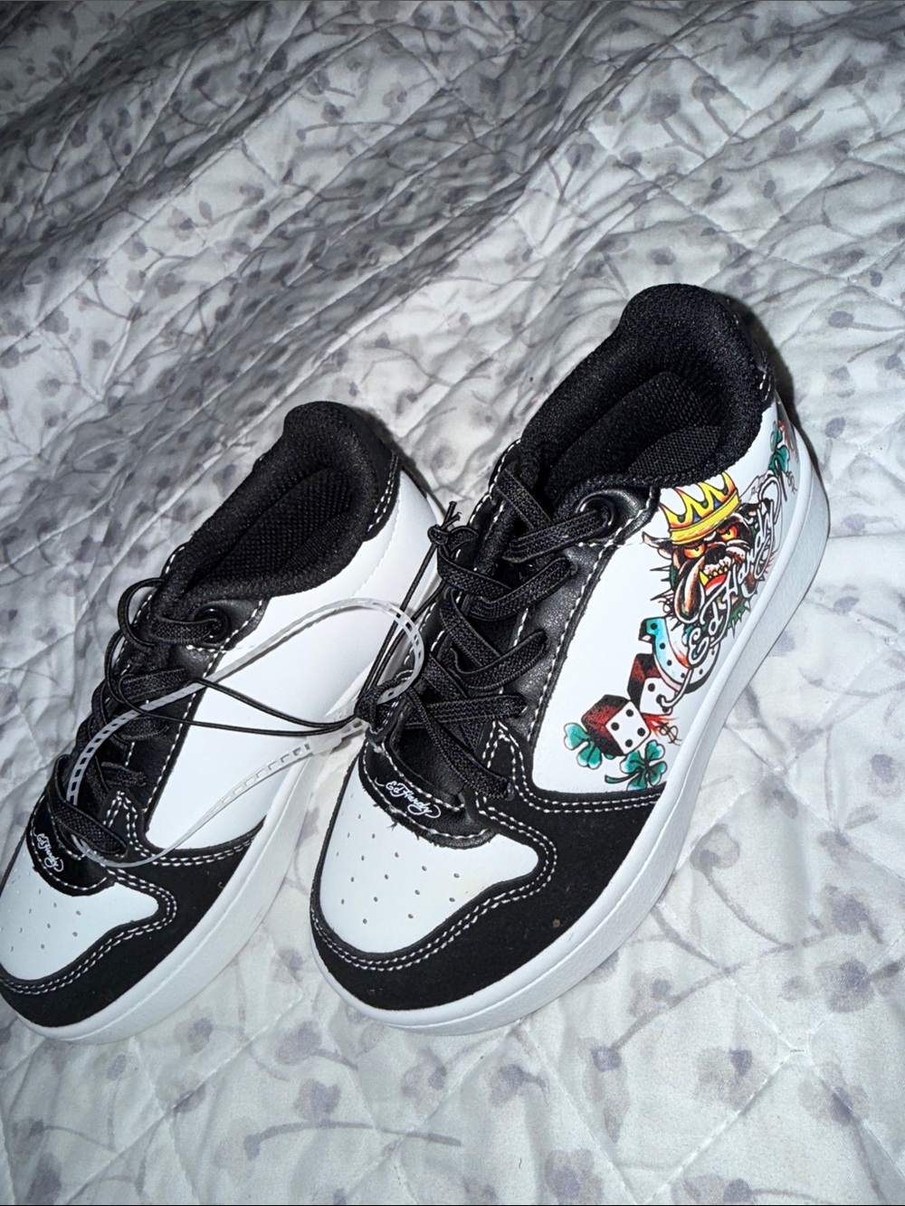 Ed Hardy Black and White Kids Sneakers with Colorful Graphic